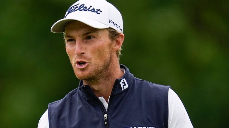 Will Zalatoris reacts after missing a putt on the third hole during the third round of the PGA Championship golf tournament at Southern Hills Country Club, Saturday, May 21, 2022, in Tulsa, Okla. (AP Photo/Sue Ogrocki) 