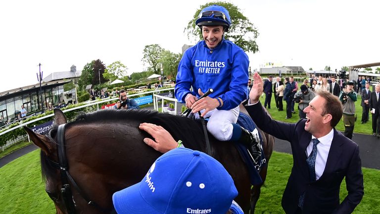 Native Trail and William Buick celebrate after winning the Irish 2000 Guineas