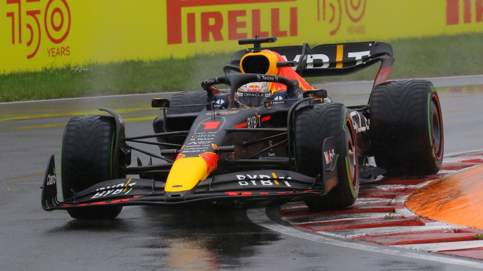 Canadian GP qualifying: Max Verstappen takes pole after Red Bull team-mate Sergio Perez crashes out in wet Montreal