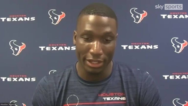 Houston Texans defensive end Adedayo Odeleye (75) gets past San