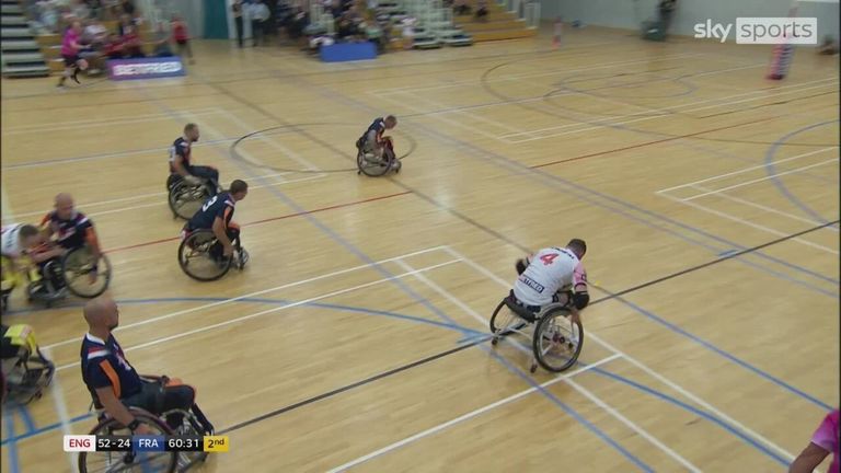 Highlights of England's wheelchair rugby league victory over France in Manchester in June