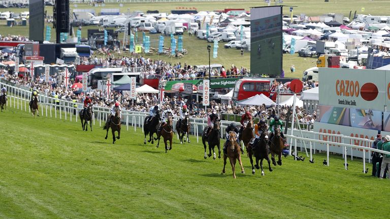 Legend Of Xanadu, ridden by William Buick, wins the Woodcote at Epsom on Oaks day