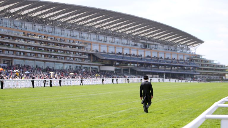 Aidan O&#39;Brien cuts a lonely figure as he inspects the ground at Royal Ascot