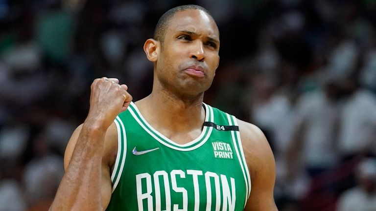 Al Horford pumps his first in celebration during the Eastern Conference Finals