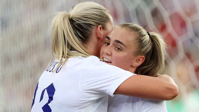 Alessia Russo celebrates giving England the lead against Switzerland