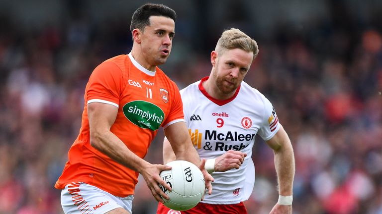 Stefan Campbell of Armagh in action against Frank Burns of Tyrone