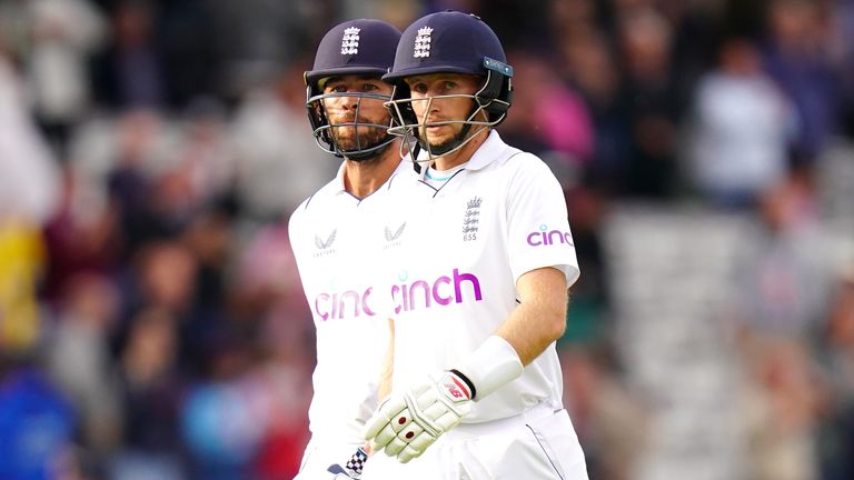 England&#39;s Ben Foakes (left) and Joe Root at the end of play during day three of the first Test against New Zealand at Lord&#39;s