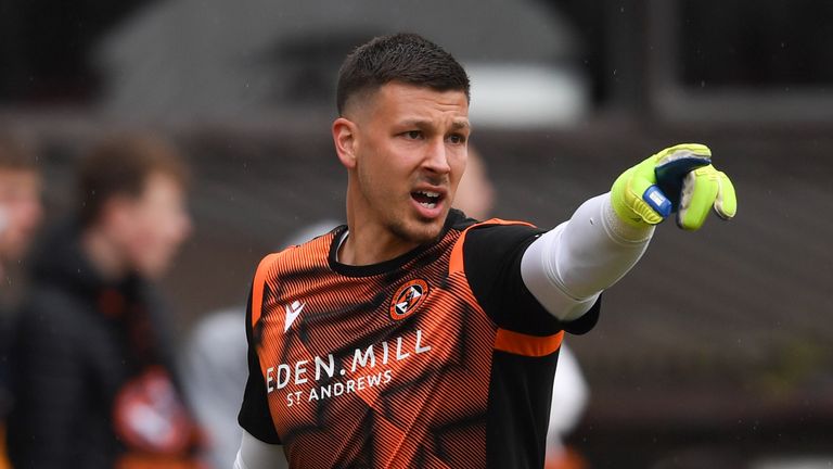 DUNDEE, SCOTLAND - APRIL 30: Dundee United's Benjamin Siegrist during a cinch Premiership match between Dundee United and Motherwell at Tannadice, on April 30, 2022, in Dundee, Scotland.  (Photo by Craig Foy / SNS Group)