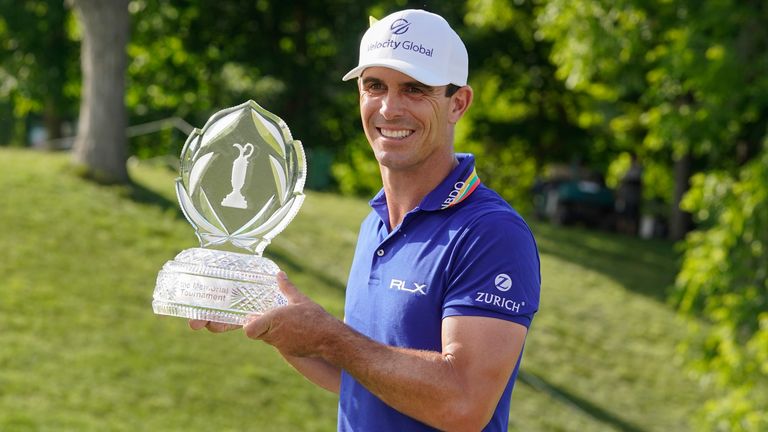 Billy Horschel poses with his trophy after winning the Memorial Tournament