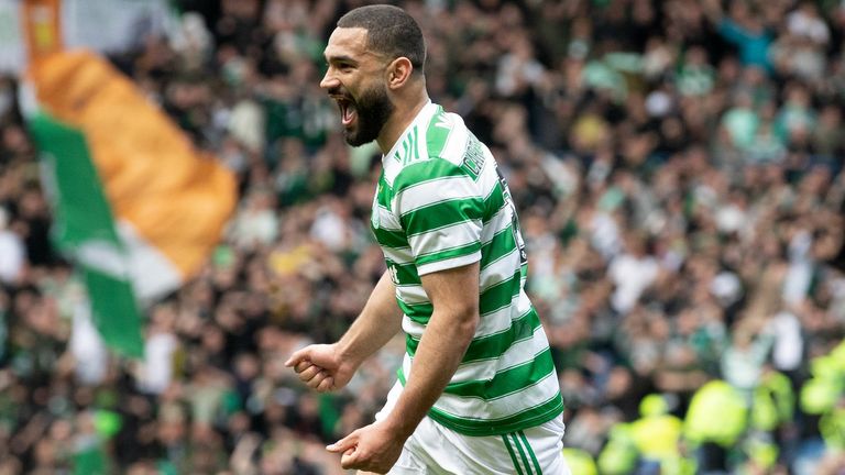 GLASGOW, SCOTLAND - APRIL 03: Celtic's Cameron Carter-Vickers celebrates making it 2-1 during a cinch Premiership match between Rangers and Celtic at Ibrox Stadium, on April 02, 2022, in Glasgow, Scotland.  (Photo by Craig Williamson / SNS Group)