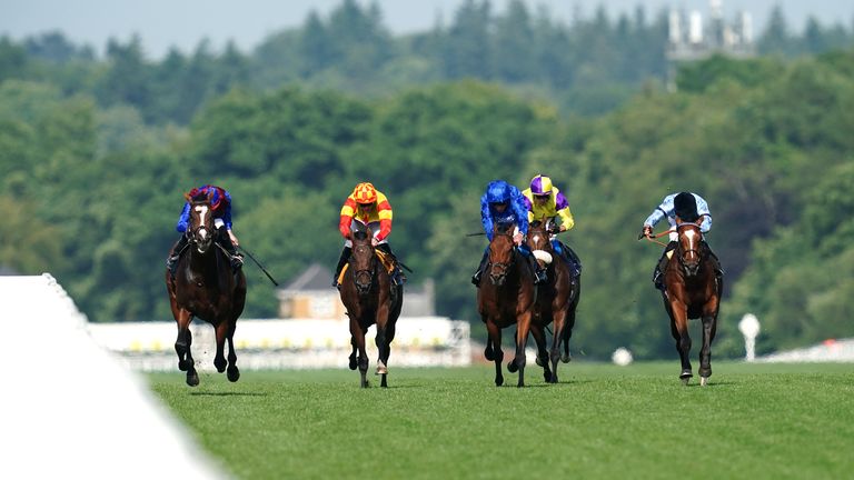 Changingoftheguard on his way to winning the King Edward VII Stakes at Royal Ascot, with runner-up Grand Alliance out of shot having drifted across the track