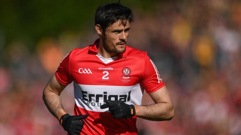 29 May 2022; Christopher McKaigue of Derry during the Ulster GAA Football Senior Championship Final between Derry and Donegal at St Tiernach's Park in Clones, Monaghan. Photo by Stephen McCarthy/Sportsfile