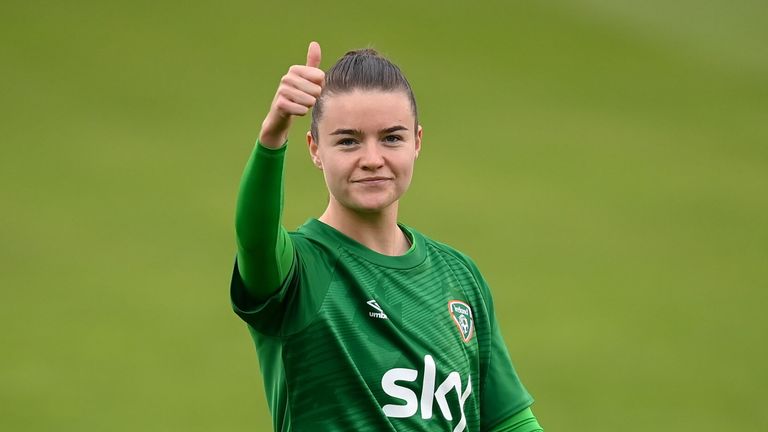 Dublin , Ireland - 20 September 2021; Clare Shine during a Republic of Ireland training session at Tallaght Stadium in Dublin. (Photo By Stephen McCarthy/Sportsfile via Getty Images)