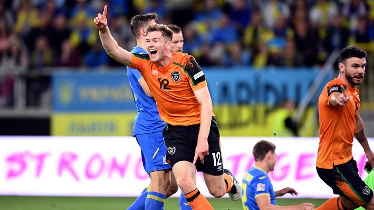  Nathan Collins celebrates his goal for Ireland in Ukraine