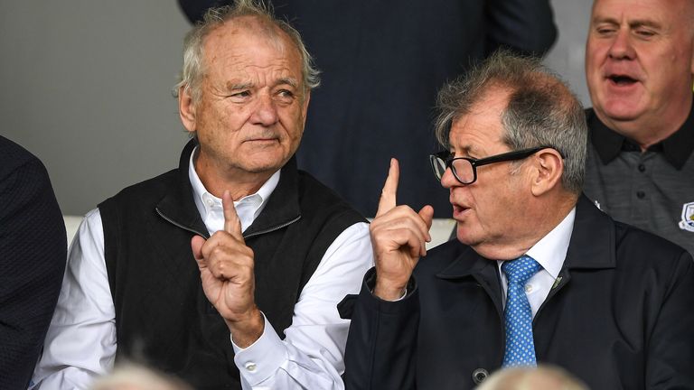 18 June 2022; American actor and comedian, Bill Murray, left, with businessman JP McManus during the GAA Hurling All-Ireland Senior Championship Quarter-Final match between Galway and Cork at the FBD Semple Stadium in Thurles, Tipperary. Photo by Ray McManus/Sportsfile