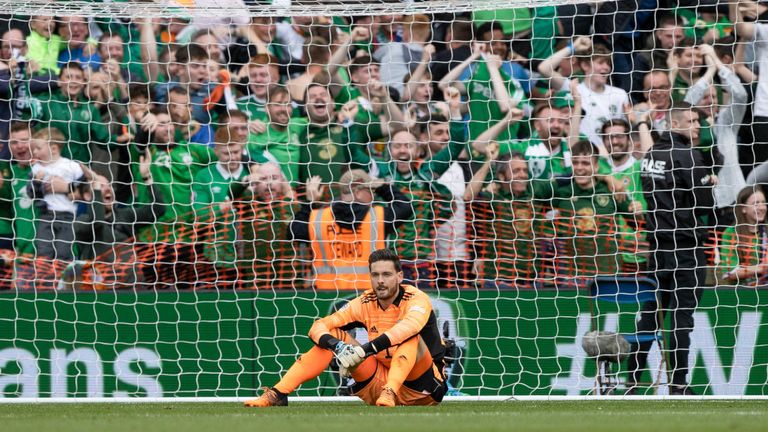 Scotland&#39;s Craig Gordon looks dejected as Ireland go 3-0 ahead 