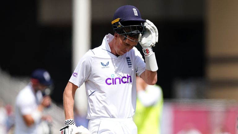 England's Zak Crawley walks off after being dismissed for a duck on day five of the second Test against New Zealand.