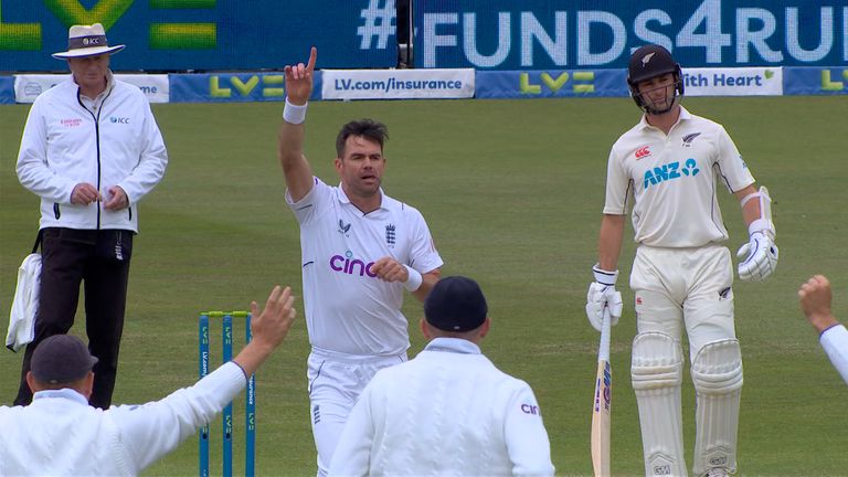 Jimmy Anderson hits a magnificent milestone by taking his 650th wicket in the first over of the second innings as he bowls Tom Latham
