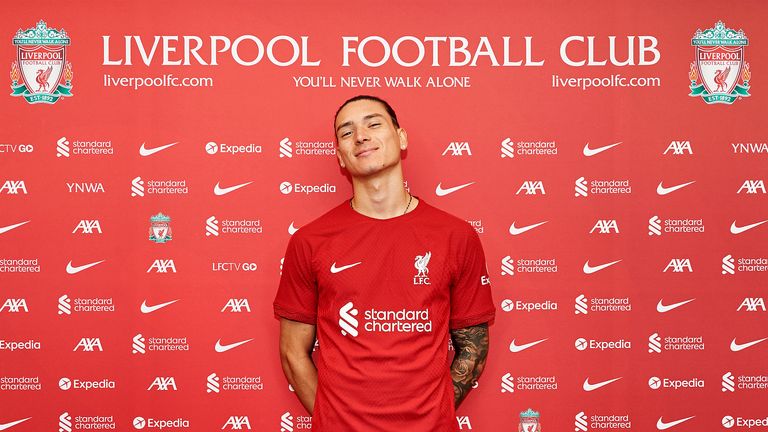 Darwin Nunez signs for Liverpool FC at AXA Training Centre 