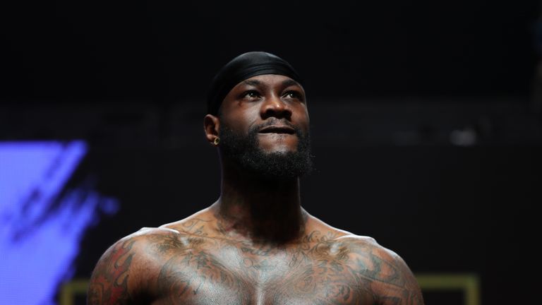 Deontay Wilder during the weigh in at the MGM Grand Garden Arena, Las Vegas.