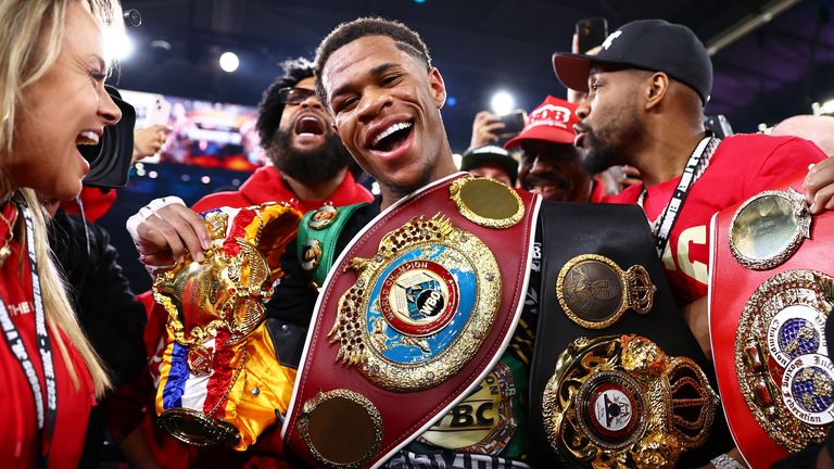 Haney added Kambosos Jr's WBA, IBF, WBO and The Ring belts to the WBC strap he already held 