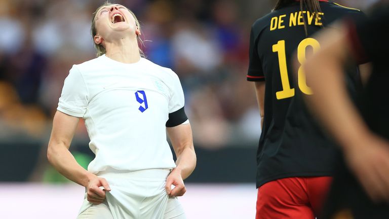 Ellen White of England reacts during the Women's International friendly match between England and Belgium at Molineux on June 16, 2022 in Wolverhampton , United Kingdom. (Photo by Simon Stacpoole/Offside/Offside via Getty Images)