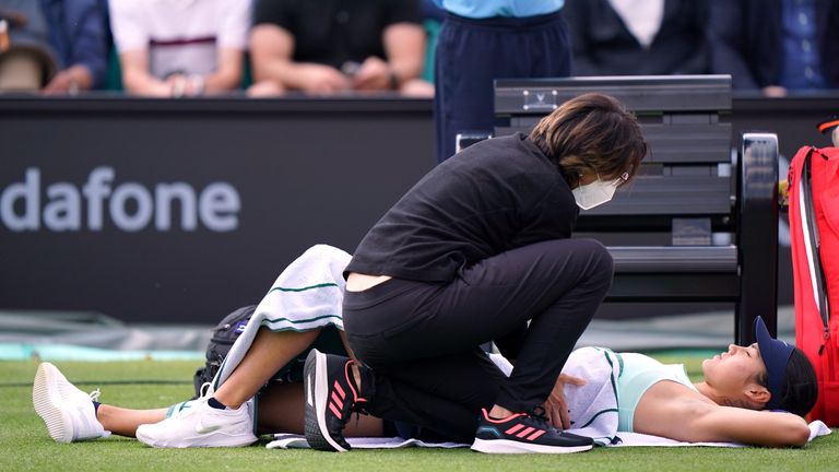 Raducanu was just 33 minutes into her return to grass since last year's Wimbledon when she was forced to retire.