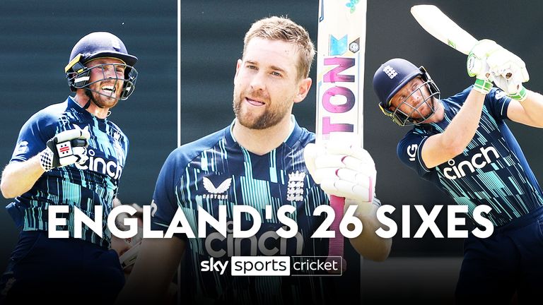 Watch all of England's record-breaking 26 sixes against Netherlands in the first ODI, including the 14 hit by Jos Buttler!