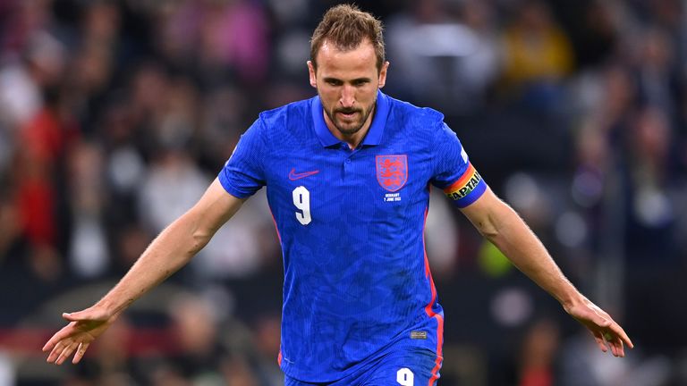 England&#39;s Harry Kane celebrates after scoring against Germany