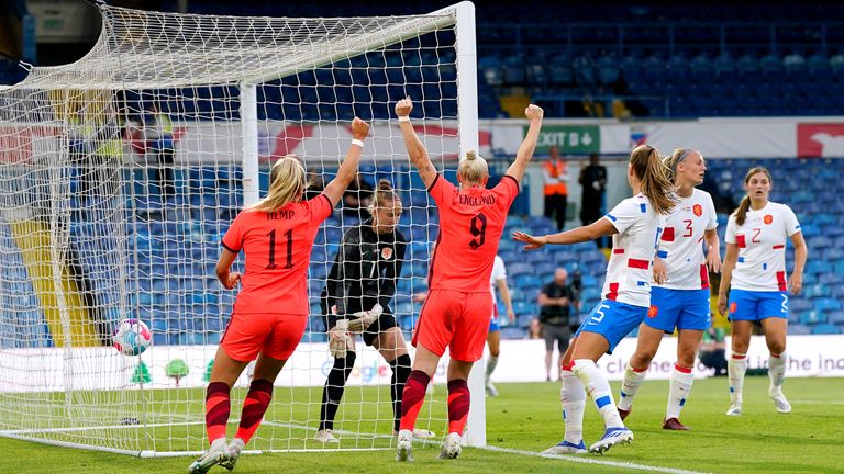 England celebrate levelling through Lucy Bronze's bizarre goal