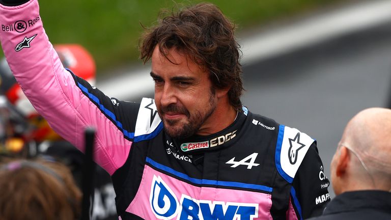 Fernando Alonso celebrates after qualifying second for the Canadian Grand Prix