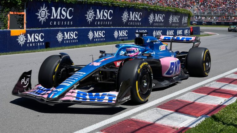 Alpine driver Fernando Alonso races at the Canadian Grand Prix in Montreal on Sunday, June 19, 2022. (Ryan Remiorz/The Canadian Press via AP)