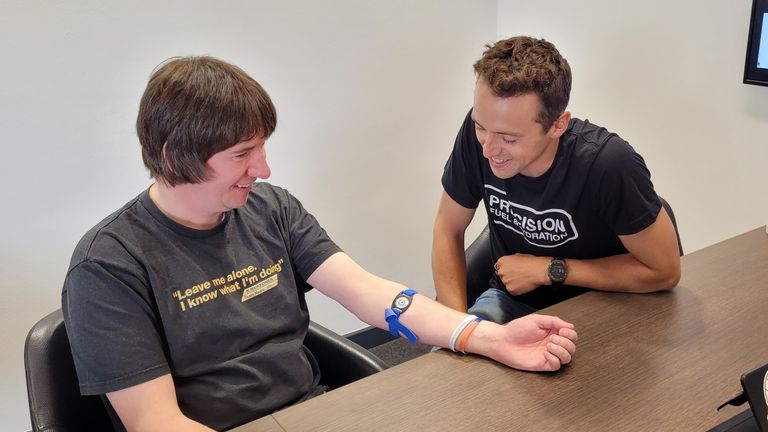 Sky Sports journalist Marc Bazeley undergoes a sweat test