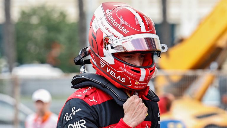 Charles Leclerc takes pole position in Baku.
