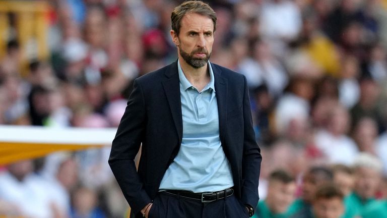 El director de Inglaterra, Gareth Southgate, durante el partido de la Liga de las Naciones de la UEFA en el Molineux Stadium, Wolverhampton.  Imagen fecha: martes 14 de junio de 2022.