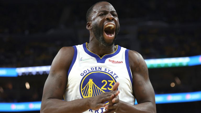 Golden State Warriors forward Draymond Green reacts during Game 1 of the NBA Finals against the Boston Celtics in San Francisco