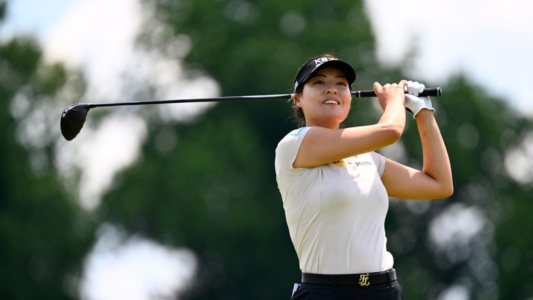 In Gee Chun, of South Korea, hits off the eighth tee during the third round in the Women&#39;s PGA Championship golf tournament at Congressional Country Club, Saturday, June 25, 2022, in Bethesda, Md.