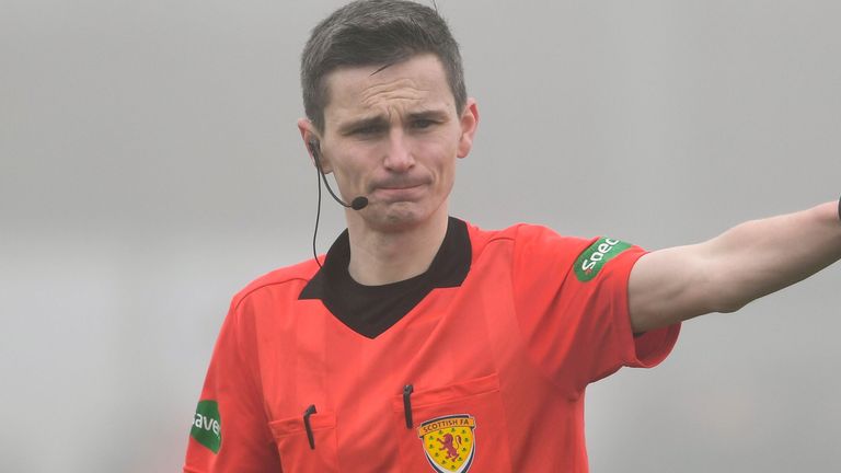 COVE BAY, SCOTLAND - APRIL 16: Referee Craig Napier during a cinch League One match between Cove Rangers and Alloa Atheltic at The Balmoral Stadium, on April 16, 2022, in Cove Bay, Scotland.  (Photo by Craig Foy / SNS Group)
