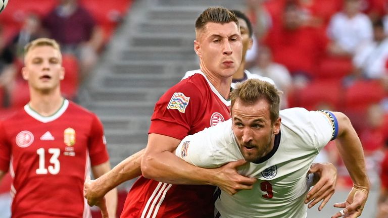 Hungary's Orban Willi in action against Harry Kane