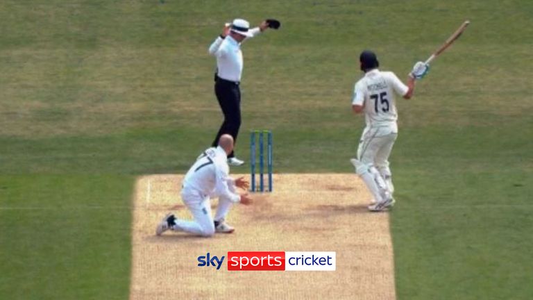 Henry Nicholls falls on the stroke of tea to one of the most bizarre dismissals you're ever likely to see!