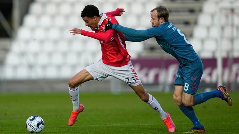 Hugo Ekitike during his loan spell with Vejle in April 2021