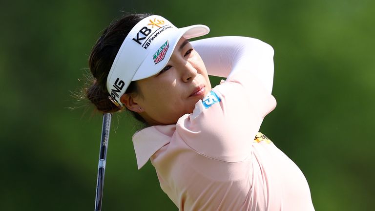 In Gee Chun plays her shot from the eighth tee during the second round of the KPMG Women&#39;s PGA Championship