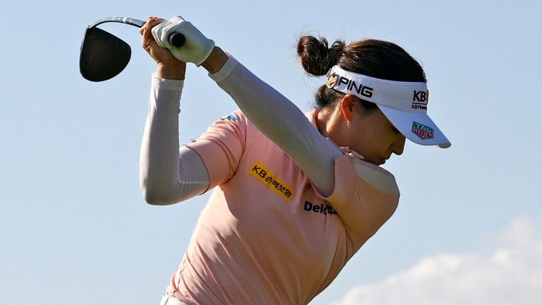 In Gee Chun, of South Korea, tees off on the 15th hole during the second round in the Women's PGA Championship