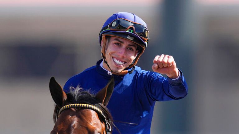 Irad Ortiz celebrates Golden Pal&#39;s victory at the Breeders&#39; Cup
