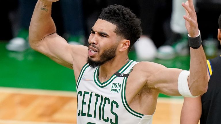 Boston Celtics forward Jayson Tatum reacts during the fourth quarter of Game 4 of the NBA Finals