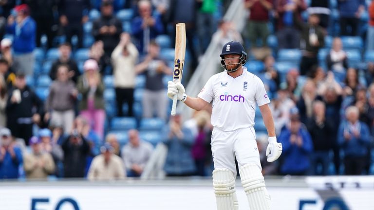 England&#39;s Jonny Bairstow acknowledges the crowd after reaching 50 runs during day five of the third LV= Insurance Test Series Match at Emerald Headingley Stadium, Leeds. Picture date: Monday June 27, 2022.