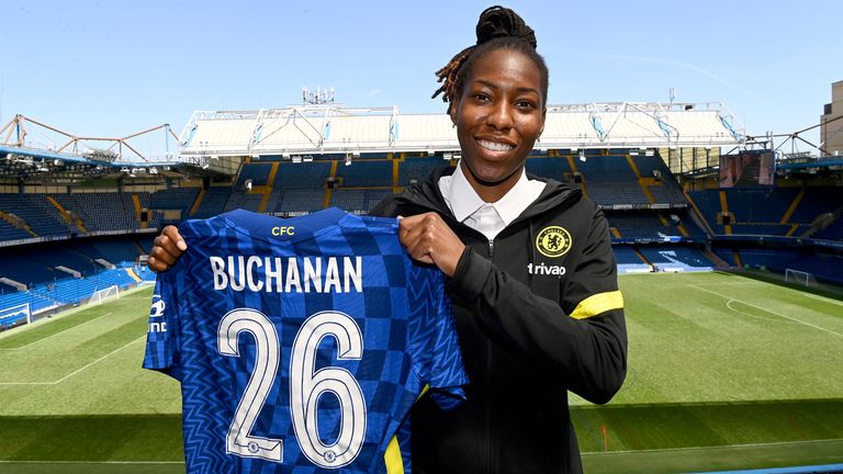 Kadeisha Buchanan signs for Chelsea Women at Stamford Bridge (credit: Chelsea FC)