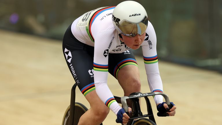 Katie Archibold of Great Britain competes in the Women's Omnium qualifying during day three of the UCI Track Nations Cup at Sir Chris Hoy Velodrome on April 23, 2022 in Glasgow, Scotland. (Photo by Ian MacNicol/Getty Images)