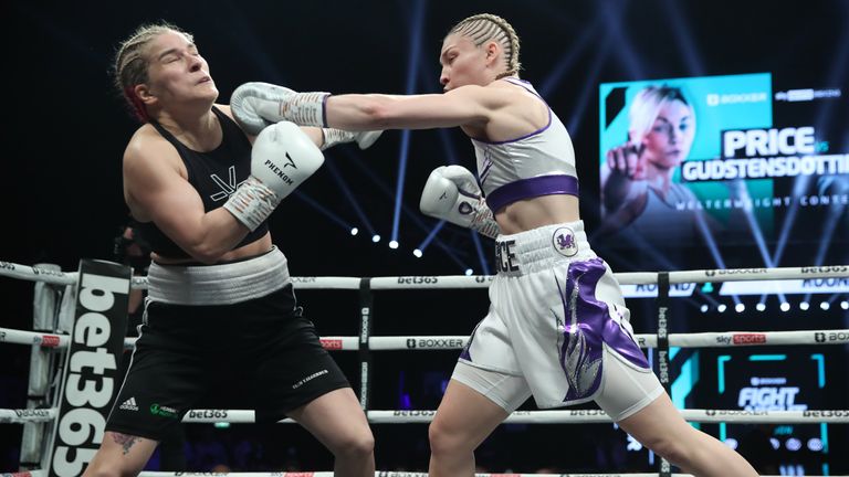 Lauren Price catches her opponent with a slick left hand (Image: Lawrence Lustig)