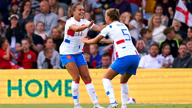 Lieke Mertens celebrates putting the Dutch in front at Elland Road